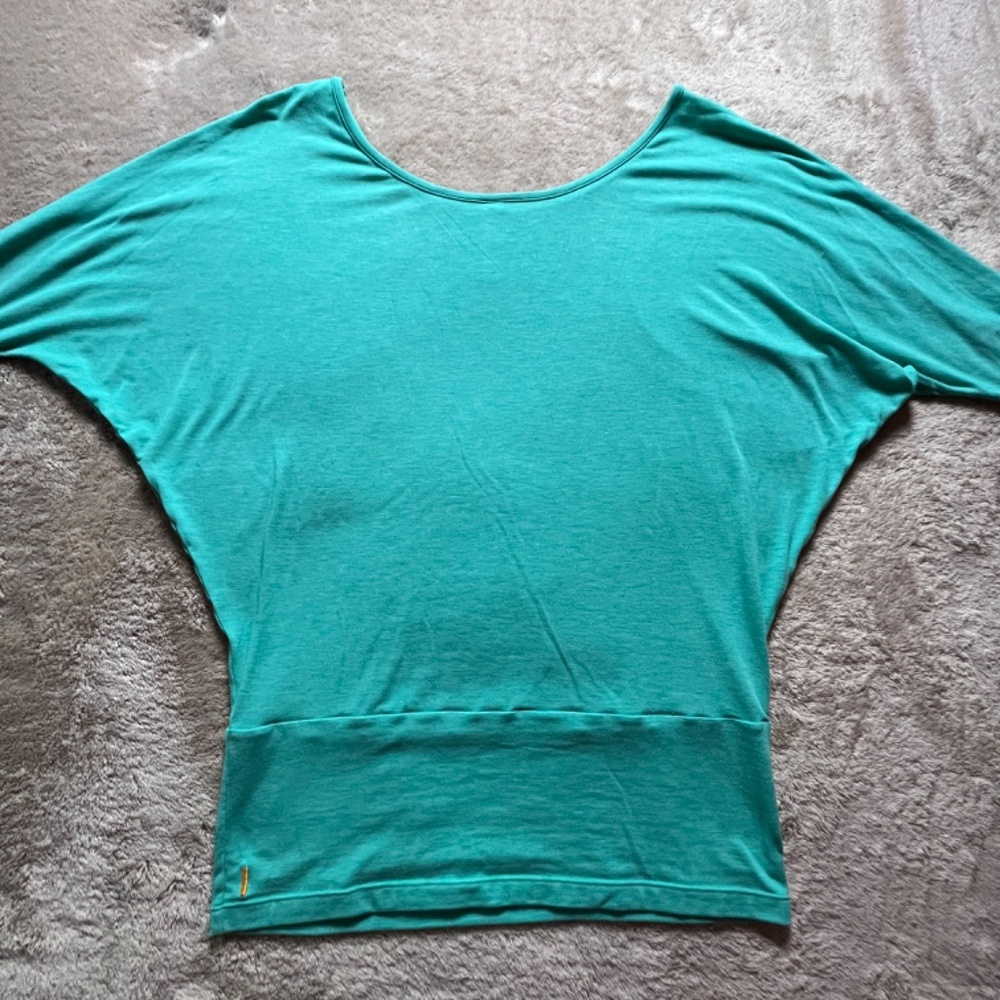 Women's Turquoise Batwing Workout Yoga Top Blouse L/S Loose Fit Athletic - Picture 8 of 12